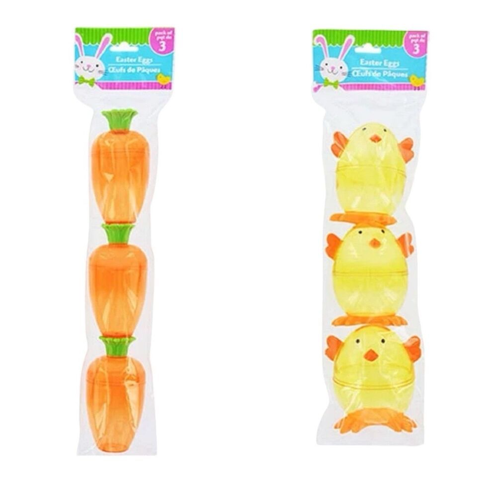 11x Plastic Fillable Easter Egg Containers Carrots and Chicks Shaped 3 Each Bag
